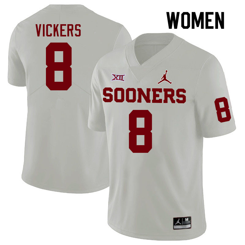 Women #8 Makari Vickers Oklahoma Sooners College Football Jerseys Stitched-White